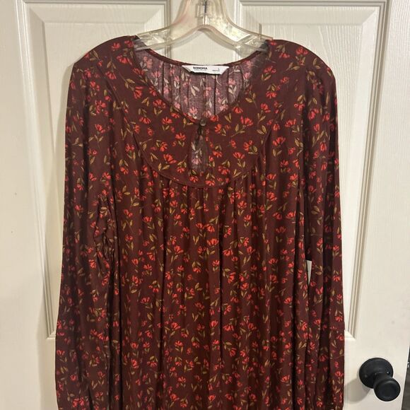 NWT Womens Sonoma Burgundy Floral Dress Size L - Picture 2 of 9